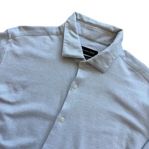 Massimo Dutti Men's Button-Up Shirt XL Light Gray Herringbone Long Sleeve Cotton